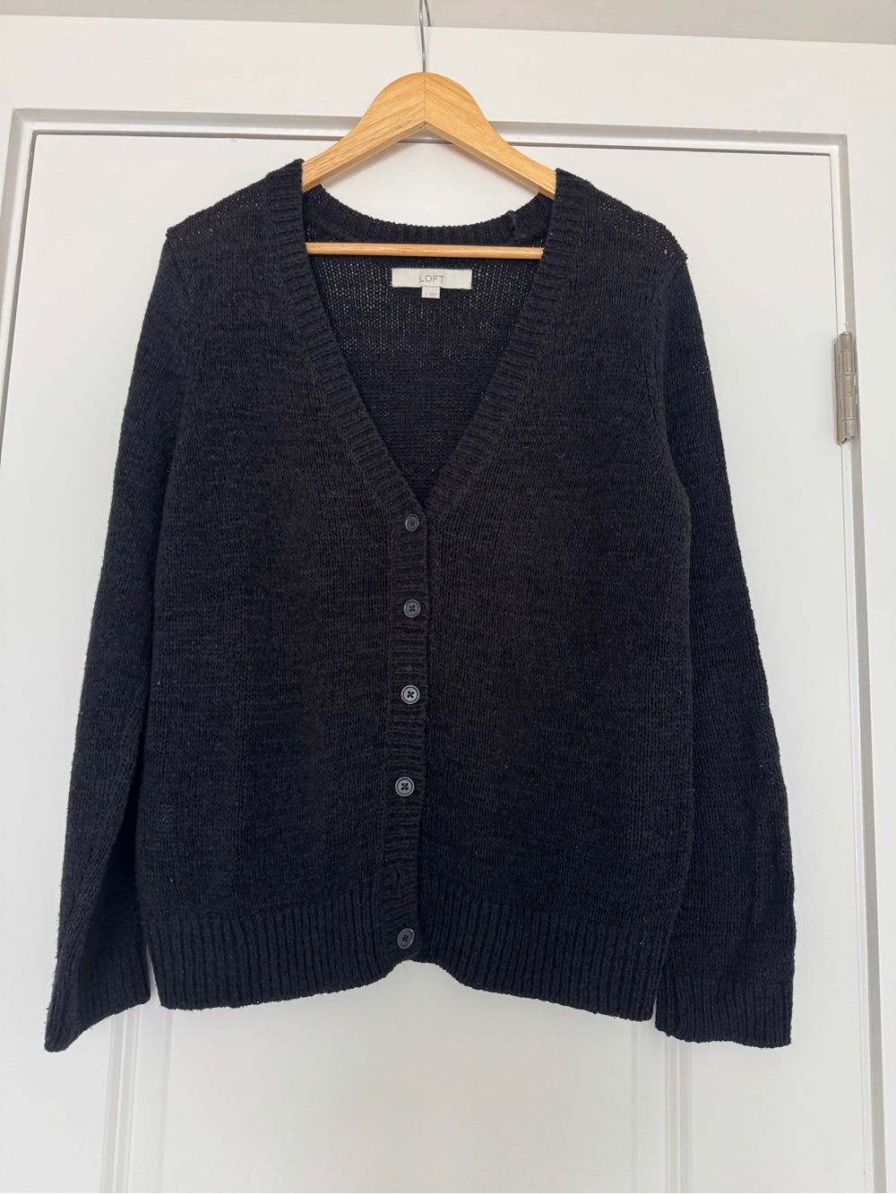 LOFT Black V-Neck Button Front Cardigan